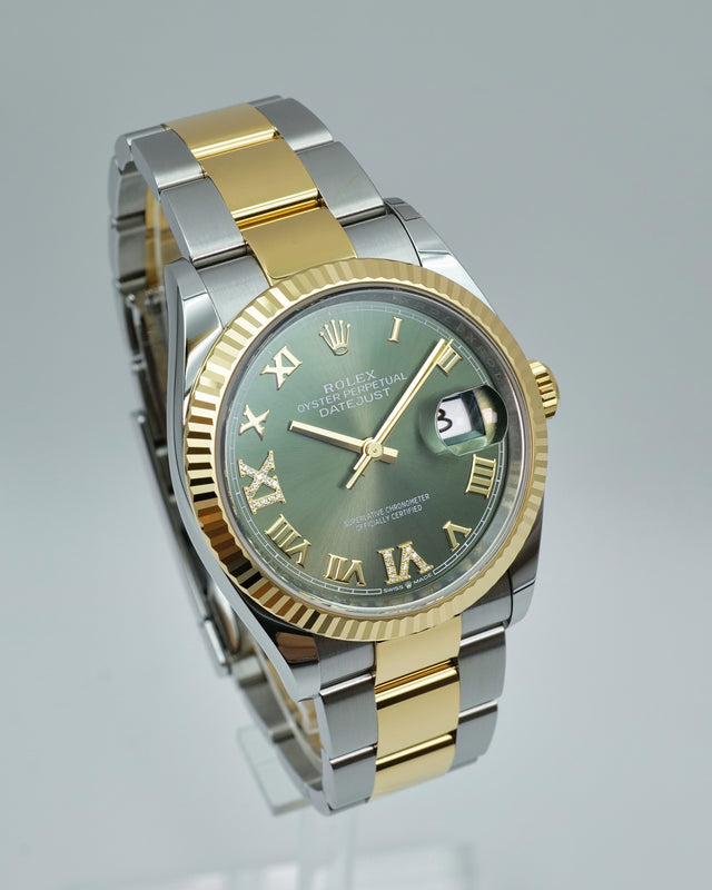 Rolex 126233 Datejust 18K/SS with Olive Green Roman Dial on Oyster