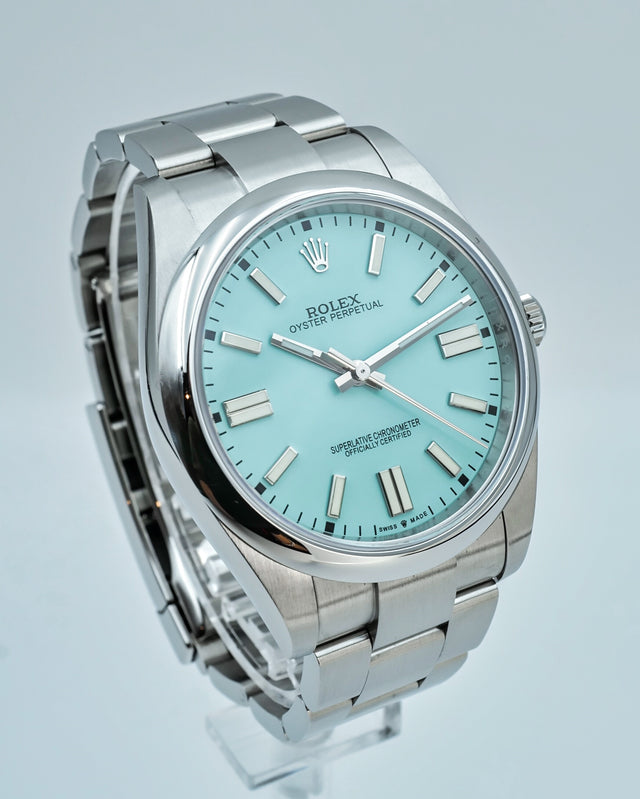 Rolex 124300 Oyster Perpetual 41 with Black Dial / Tiffany Blue(mod)