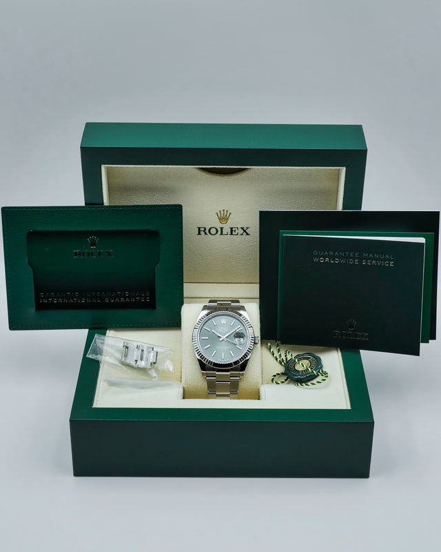 Rolex 126334 Datejust 41 with Mint Green Stick Dial on Oyster