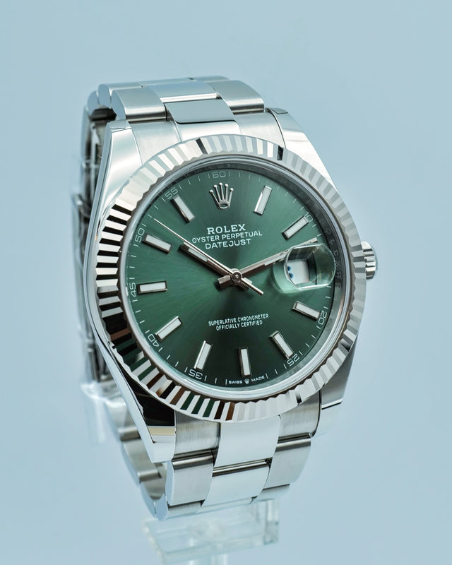 Rolex 126334 Datejust 41 with Mint Green Stick Dial on Oyster