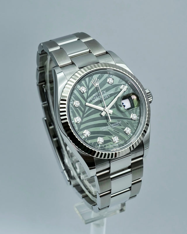 Rolex 126234 Datejust with Olive Green Palm Motif Dial on Oyster