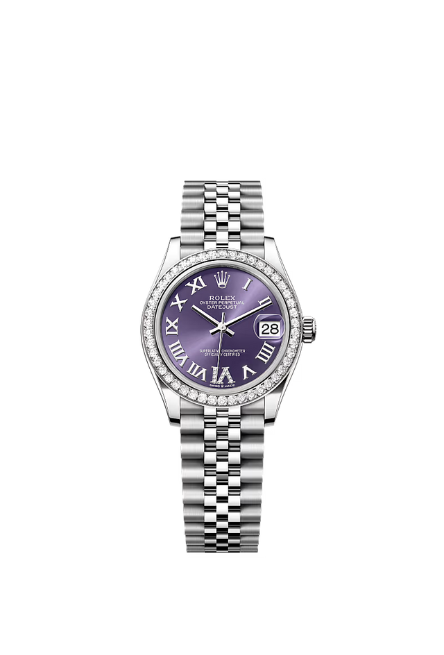 Rolex 278343RBR Datejust 18K/SS with Purple Roman Diamond “VI” Diamond Bezel on Jubilee